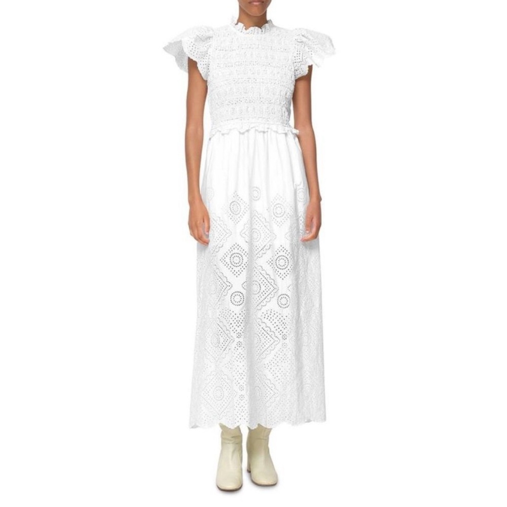 Sea Womens Vienne White Cotton Long Flutter Sleeve Maxi Dress Size 2 NWOT